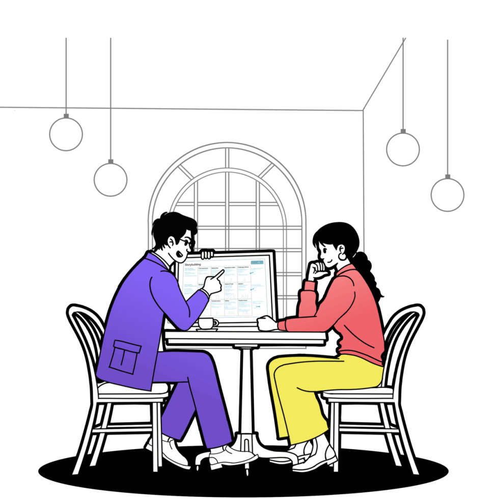 Two people testing and refining a story together
