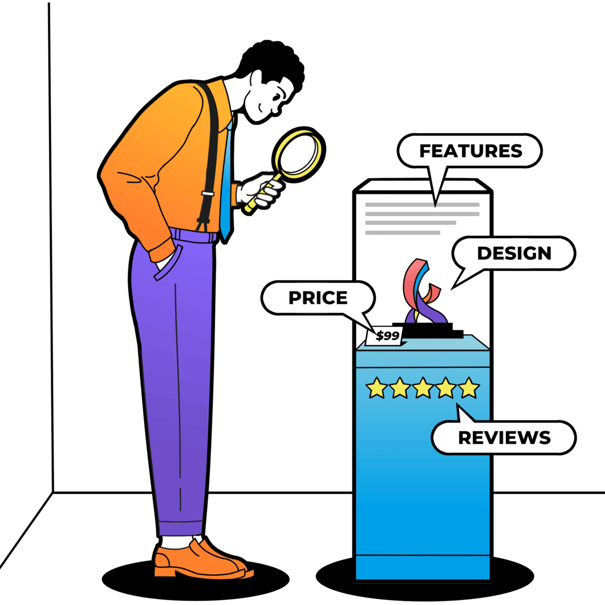 A customer weighing up who a company is and what it offers